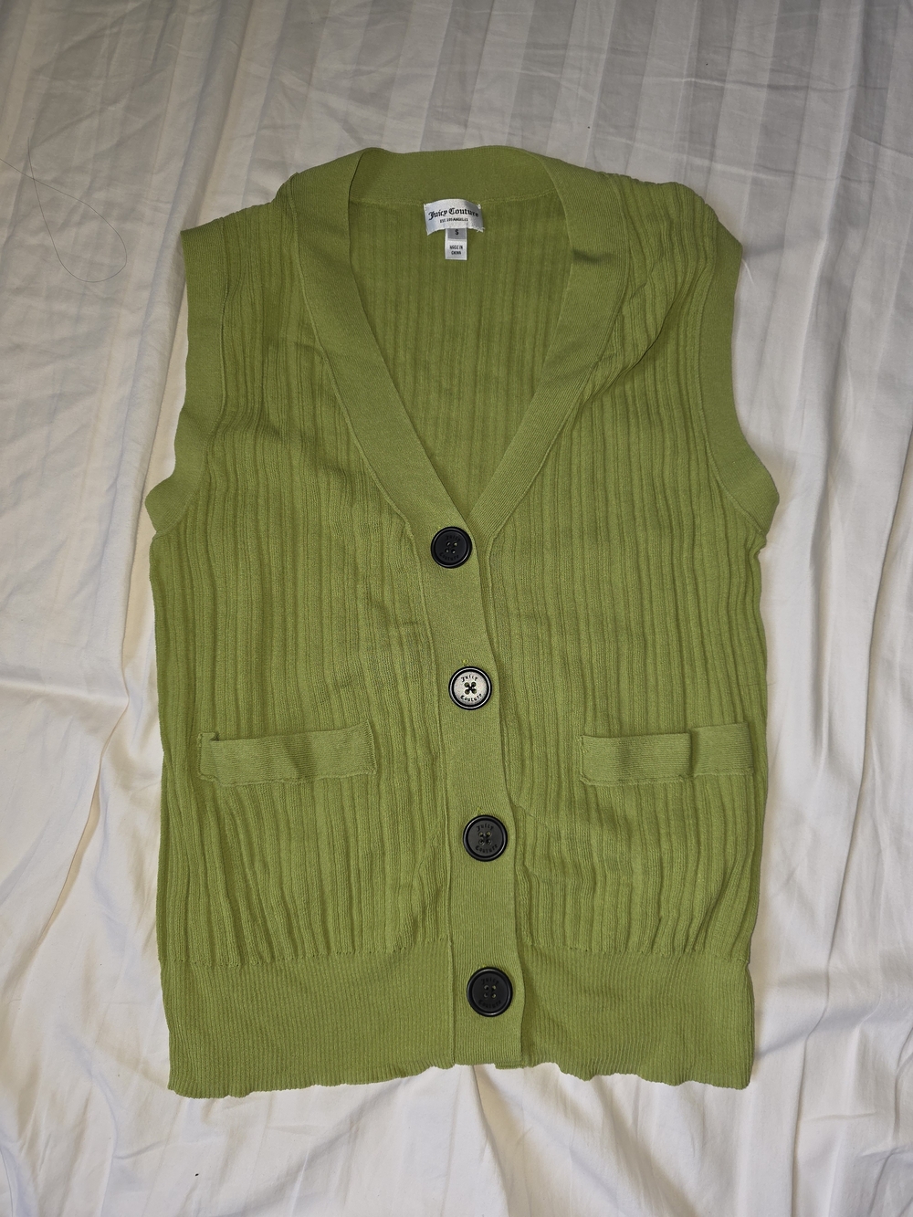Green Ribbed Button-Front Sweater Vest